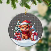 Shepherd Tartan Christmas Ceramic Ornament - Highland Cow Winter Style